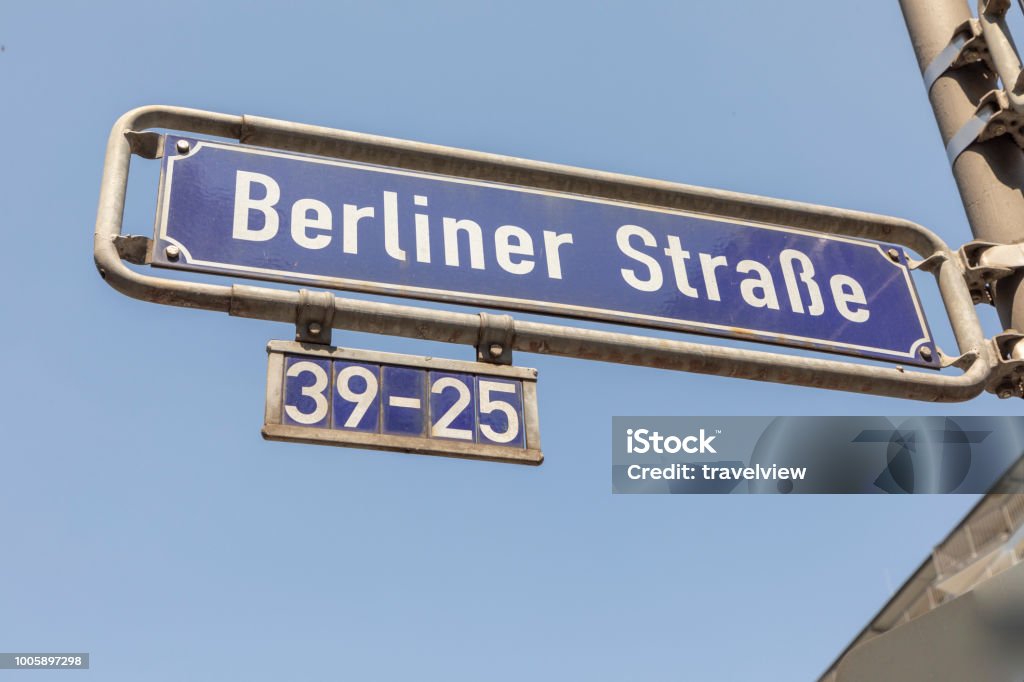 street sign Berliner   Street in Frankfurt street sign Berliner   Street in Frankfurt under blue sky Frankfurt - Main Stock Photo