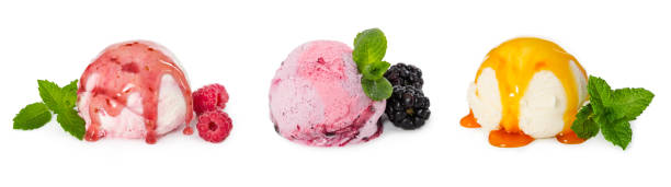 istock Set of different ice cream scoops with berries and mint 1005897552