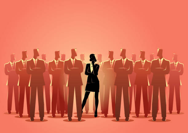 ilustraciones, imágenes clip art, dibujos animados e iconos de stock de viviendo en un mundo de hombres - individuality standing out from the crowd contrasts competition