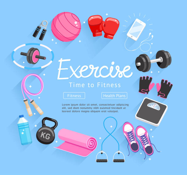 Set of Exercises equipment. Vector Illustrations. Set of Exercises equipment. Vector Illustrations. healthy weight stock illustrations