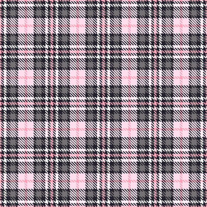 Pink tartan seamless vector patterns. Checkered plaid texture. Pink and gray. Geometrical simple square background for fabric textile cloth, clothing, shirts shorts dress blanket, wrapping design