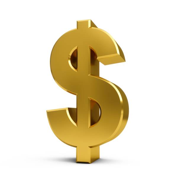3d rendering golden dollar sign isolated on white background - símbolo do dólar imagens e fotografias de stock