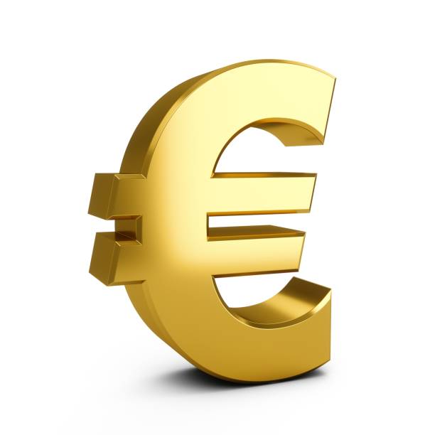 3d rendering golden euro sign isolated on white background - euro symbol imagens e fotografias de stock