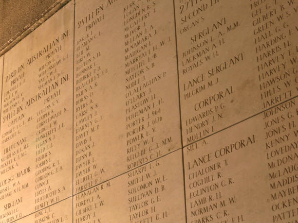Menin gate memorial Names of missing Australian soldiers that died in Flanders during The Great War that were never found.The memorial is in Ypres, Belgium. passchendaele stock pictures, royalty-free photos & images