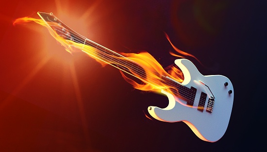 Fire guitar 3d render