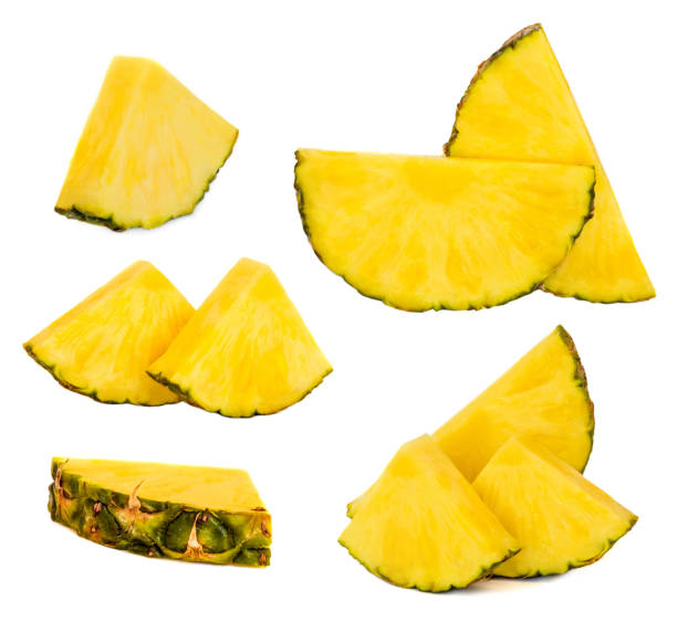 istock Pineapple fruit collection with fresh slices. Ananas  pieces  isolated on white background. Tropical fruits Set 1005935698