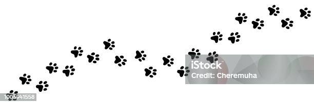 Paw Vector Print Of Cat Dog Puppy Animal Long Trail Stock Illustration - Download Image Now