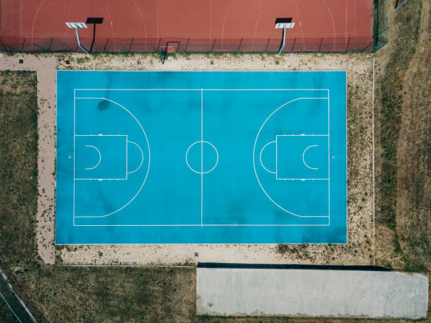 istock Three Basketball courts from aerial point of view 1005942602
