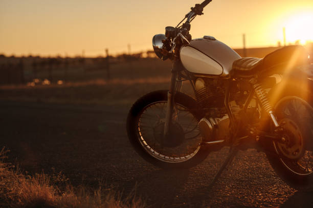 istock Classic motorbike standing on the road 1005946010