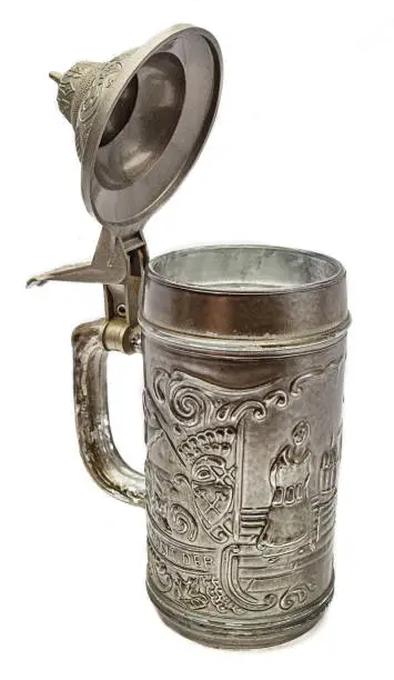 isolated pewter beer mug with open top