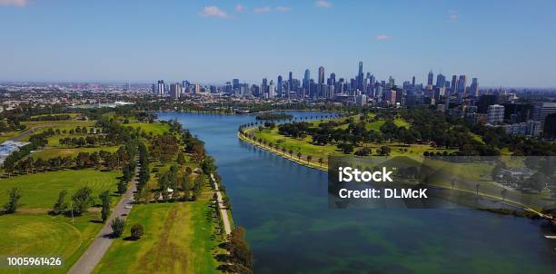 Melbourne City And Albert Park Lake Stock Photo - Download Image Now - Melbourne - Australia, Australia, Aerial View