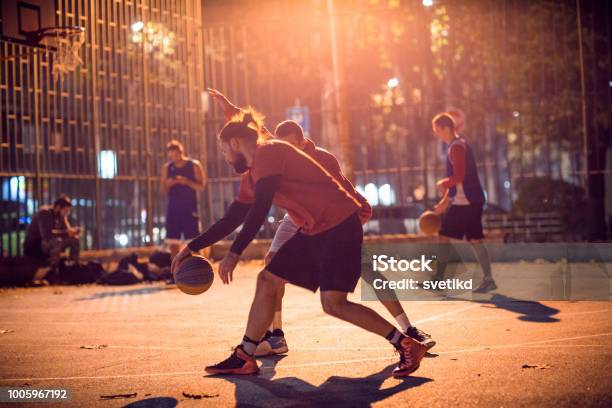 They Know To Play Streetball Stock Photo - Download Image Now - Basketball - Sport, Basketball - Ball, Night
