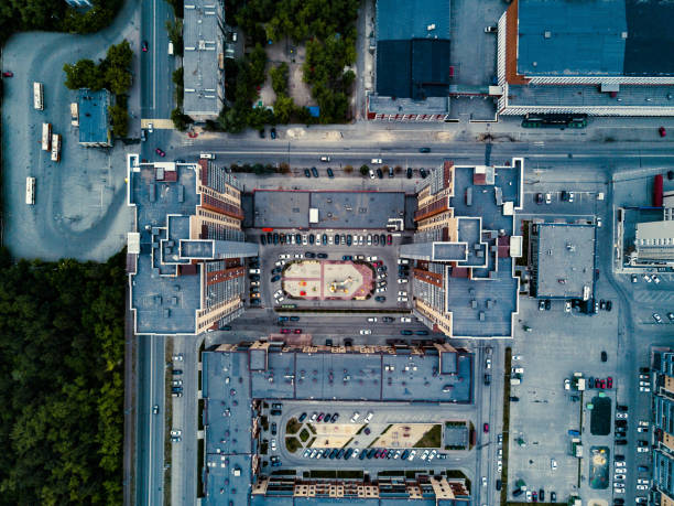 Aerial drone view of building house, top down view