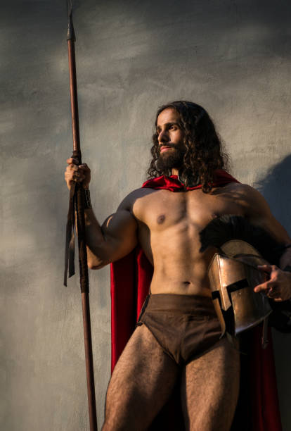 Portrait of ancient warrior wearing red cape