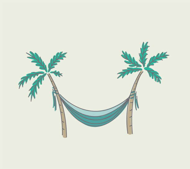 2 手のひらの間掛かるハンモック - hammock relaxation palm tree outdoors点のイラスト素材／クリップアート素材／マンガ素材／アイコン素材