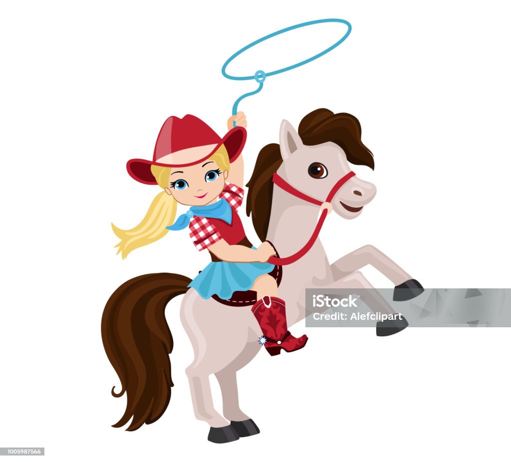 Cowgirl Riding A Horse With Lasso Stock Illustration - Download Image Now -  Child, Rodeo, Wild West - iStock