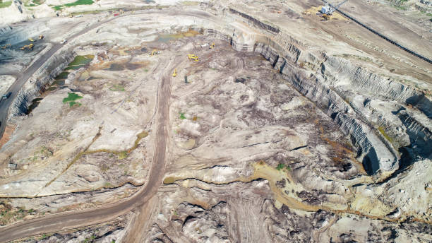 istock Aerial view on open pit mine of sand, hummus and coal 1005994810