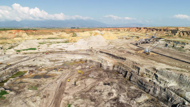 istock Aerial view on open pit mine of sand, hummus and coal 1005994826