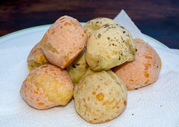 Brazilian cheese bread on white napkin