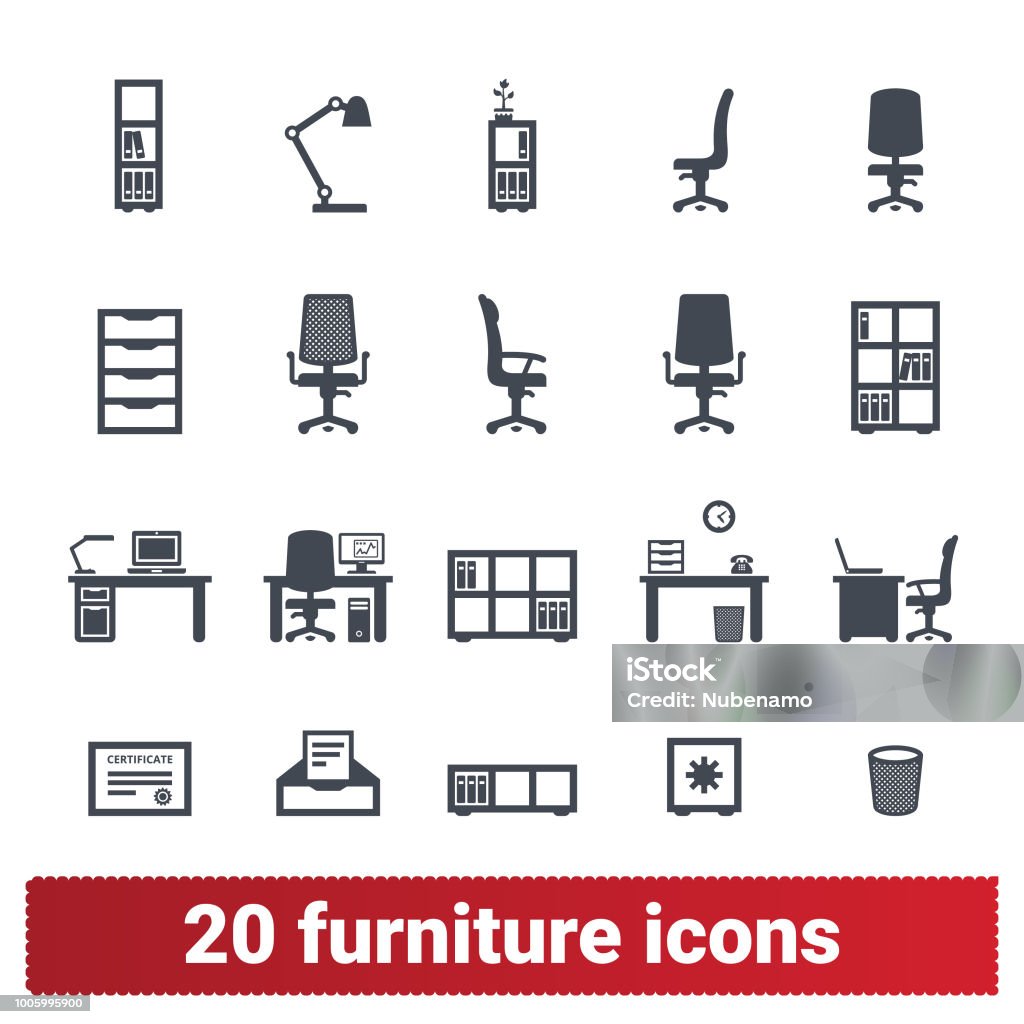 Kontorsmöbler och tillbehör ikoner Collection - Royaltyfri Ikon vektorgrafik