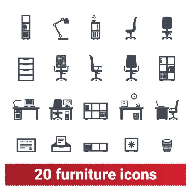 Vector illustration of Office Furniture And Accessories Icons Collection