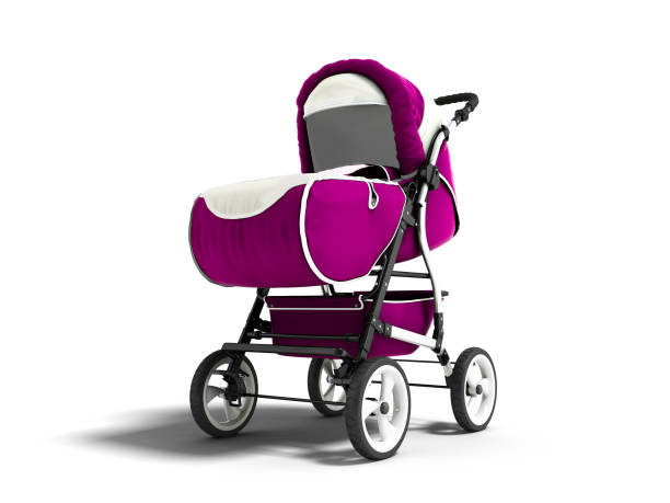 istock Modern purple baby carriage for any weather with white inserts 3d render on a white background with shadow 1006002820