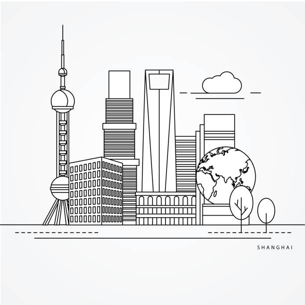 - print - shanghai finance skyline backgrounds stock-grafiken, -clipart, -cartoons und -symbole