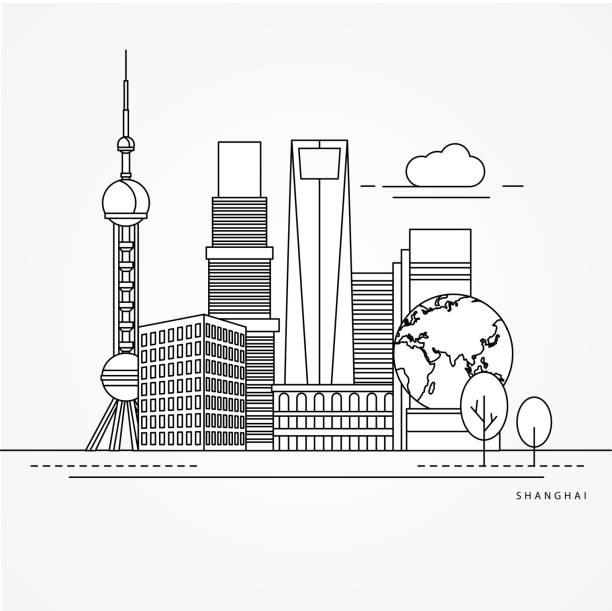 illustrations, cliparts, dessins animés et icônes de imprimé - shanghai finance skyline backgrounds