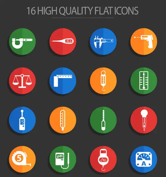 Vector illustration of measuring tools 16 flat icons