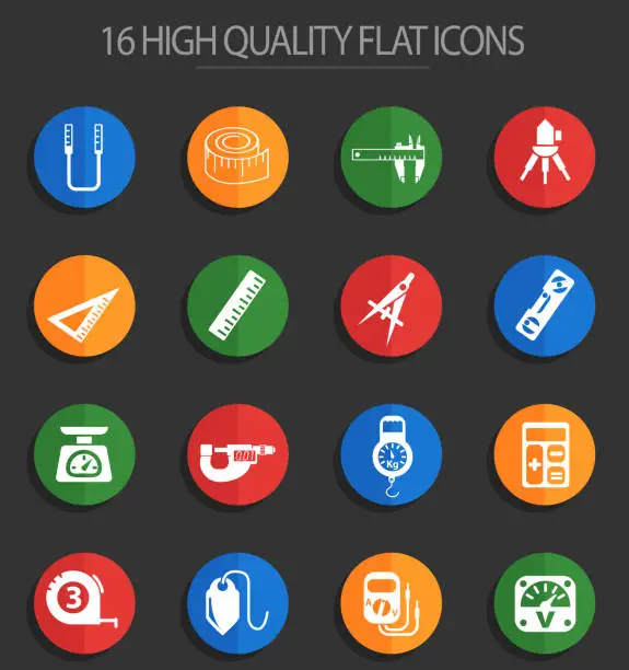 Vector illustration of measuring tools 16 flat icons