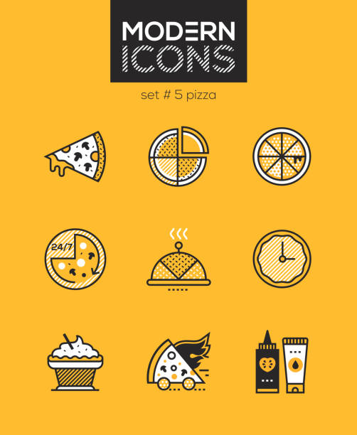 피자-선 디자인 스타일 아이콘 설정 - application software food pizza cheese stock illustrations