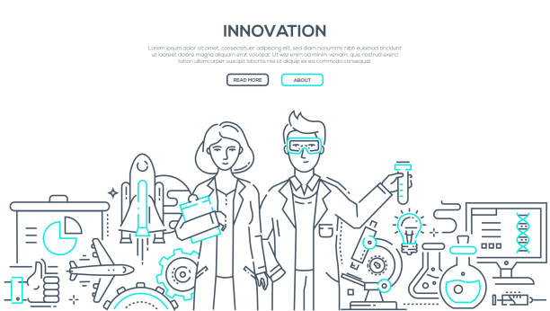 혁신-선 디자인 스타일 절연 그림 - scientist vector women science stock illustrations