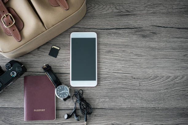 istock Travel Accessories for trip. Set On Wooden Background 1006048572