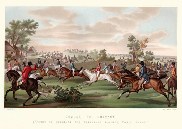 course de chevaux, wyścigi konne, francja, koniec xviii wieku - equestrian event flat racing horse racing people stock illustrations