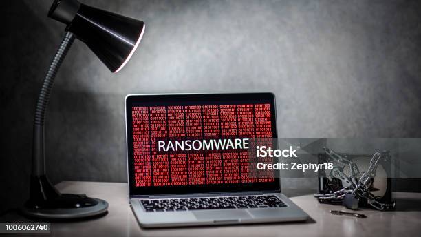 Computer Screen With Lock Or Ransom Message Laptop Computer Screen With Ransomware Attacking Alert In Red Digital ...
