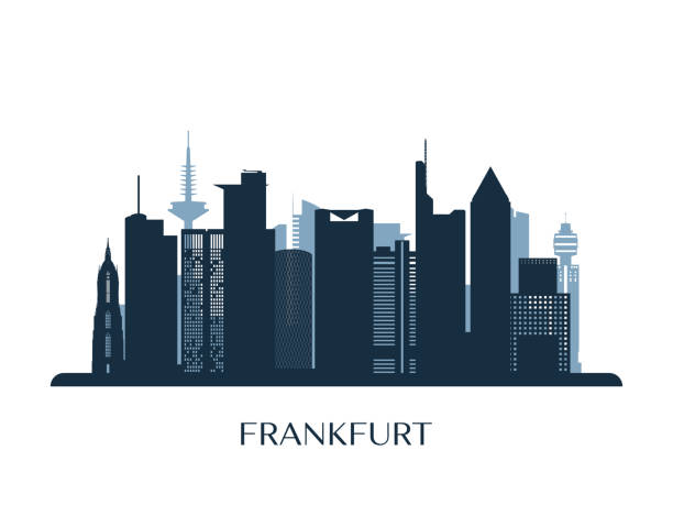 frankfurter skyline, monochrome silhouette. vektor-illustration. - frankfurt stock-grafiken, -clipart, -cartoons und -symbole