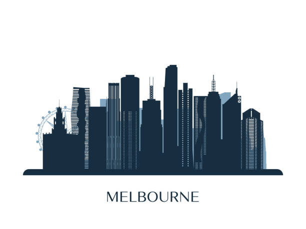 melbrourne スカイライン、モノクロのシルエット。ベクトルの図。 - melbourne skyline australia city点のイラスト素材／クリップアート素材／マンガ素材／アイコン素材