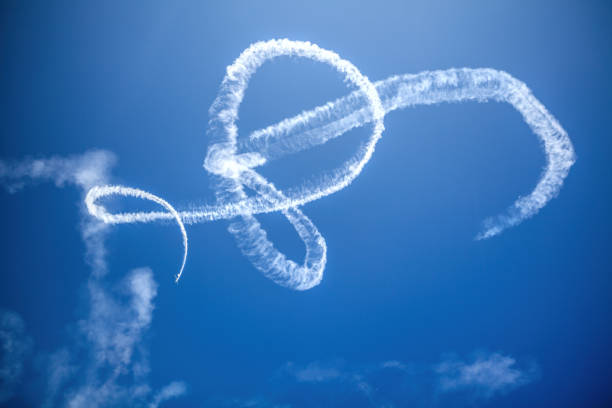 Gijon, Asturias, Spain - July 22, 2018: Aircrafts drawing in the air during Air festival 2018 in Gijon