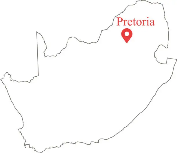 Vector illustration of Blank outline map of South Africa border vector illustration and capital location Pretoria