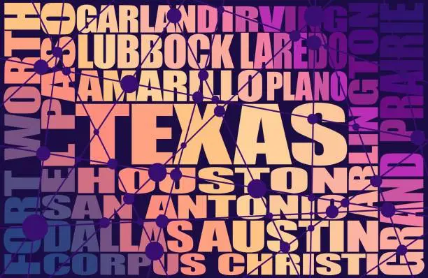 Vector illustration of Texas state cities list