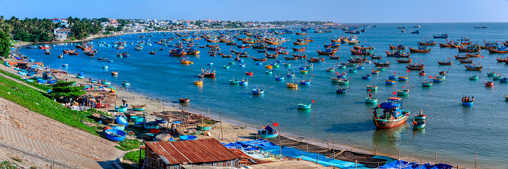 Panoramic view of fishermen's boats  in a harbour, Vietnam