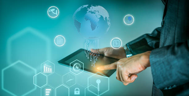 istock technology background, Businessman is pointing on tablet and searching the artificial intelligent to the information into global data network,the icons about internet of thing concept & effect filter 1006111286
