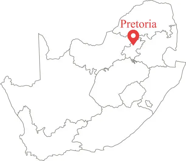 Vector illustration of Blank outline map of South Africa with province borders vector illustration and capital location Pretoria