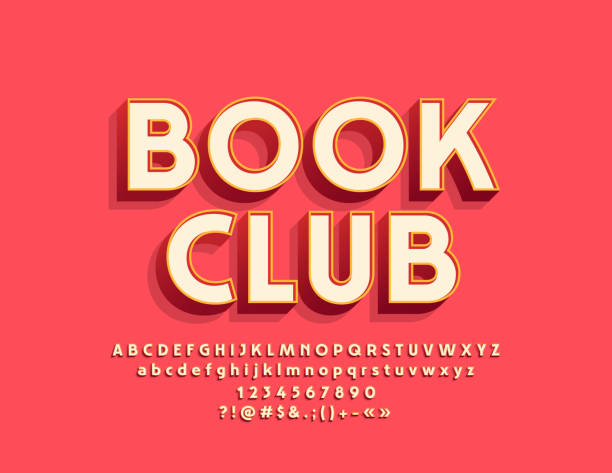 Vector stylish Emblem Book Club with Alphabet Cool Font. Bright 3D Letters, Numbers and Symbols stereoscopic image stock illustrations