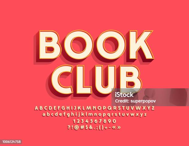 Vector Stylish Emblem Book Club With Alphabet Stock Illustration - Download Image Now - Stereoscopic Image, Three Dimensional, Typescript