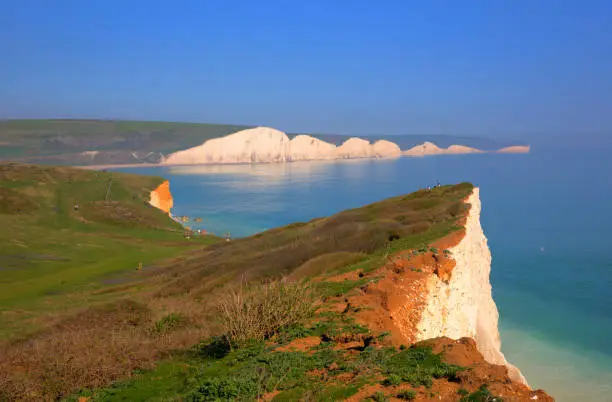 Beautiful English coast Seven Sisters chalk cliffs East Sussex uk between Seaford and Eastbourne