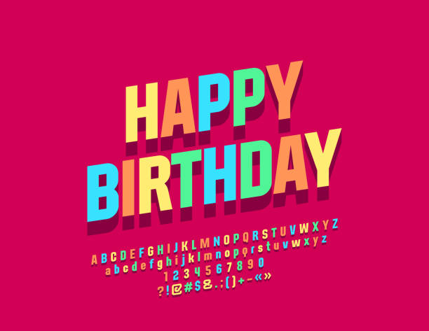 ilustrações de stock, clip art, desenhos animados e ícones de vector colorful happy birthday greeting card with alphabet - design element congrats design letter