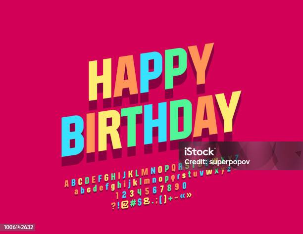 Vector Colorful Happy Birthday Greeting Card With Alphabet Stock Illustration - Download Image Now