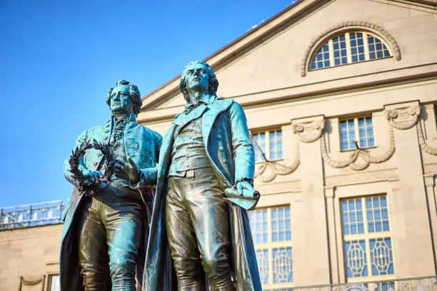 Photo of Famous sculpture of Goethe and Schiller in the city of Weimar in Germany