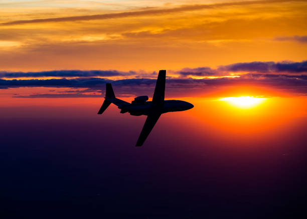 Air to Air shot of a small business jet flying into sunset over Kansas.